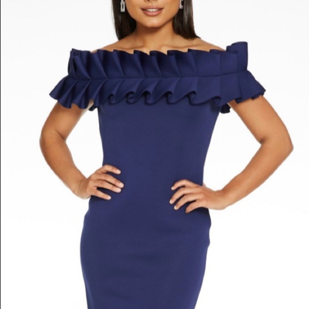 Quiz Navy Scuba Big Frill Midi Dress